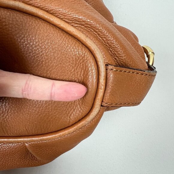 Michael Kors Leather Hobo Handbag Shoulder Bag Gold Plated Hardware Fulton Brown - Picture 14 of 16